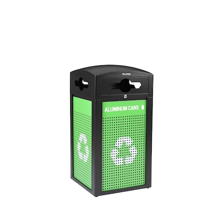 Alpine Industries 40 Gal. Steel Green All-Weather Outdoor Recycling Bin Trash Can with Recycle Circular Dome Lid ALP471-40-GS-M